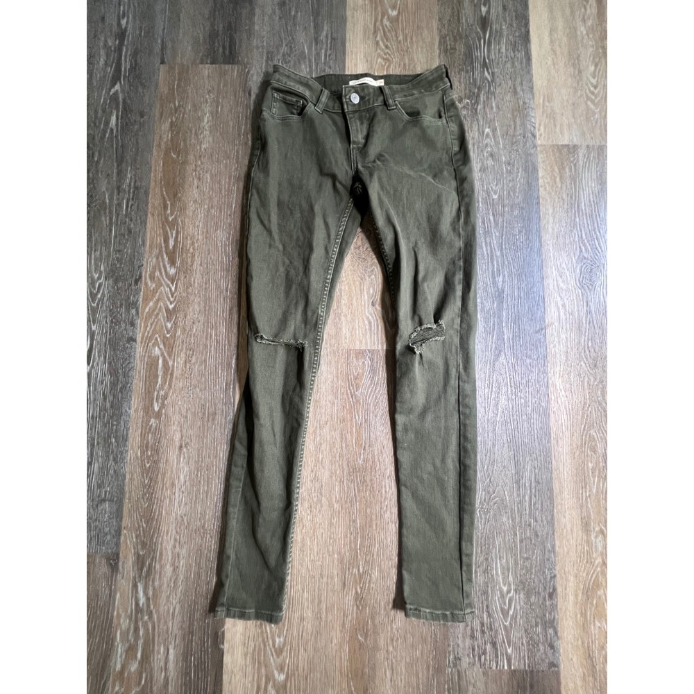 Levis 535 Super Skinny Jeans Womens 26 Olive Green Distressed Low Rise